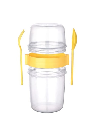 Çift Hazneli - Çatal Kaşıklı Portatif Müsli -atıştırmalık Kabı 65