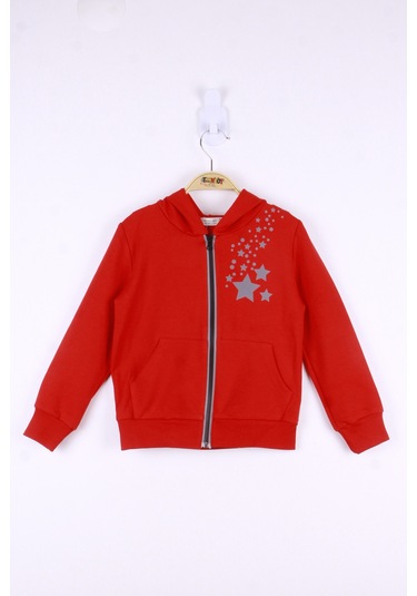 Toontoy Kız Çocuk Yıldız Baskılı Hırka Kırmızı
