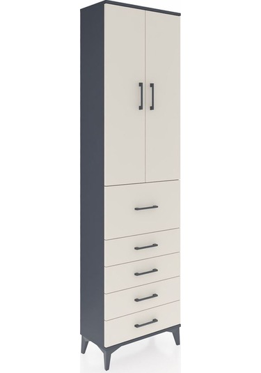Arges Dolap 2 Raflı 5 Çekmeceli 2 Kapaklı 60x30x221 Antrasit-... Antrasit
