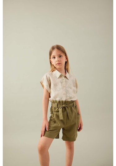 DeFacto Kız Çocuk Crop Desenli Kısa Kollu Gömlek B5065A824SMYL356