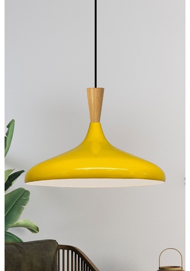 Açık Sarı Ahşap Huni Tekli Avize Sarkıt Salon Mutfak Cafe Butik Lamba Aydınlatma Avizeler Açık Sarı