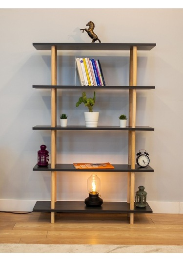 5 Raflı Modern Dekoratif Kitaplık Klasörlük Mutfak Rafı Kiler Çok Amaçlı Düzenleyici Raf - Antrasit