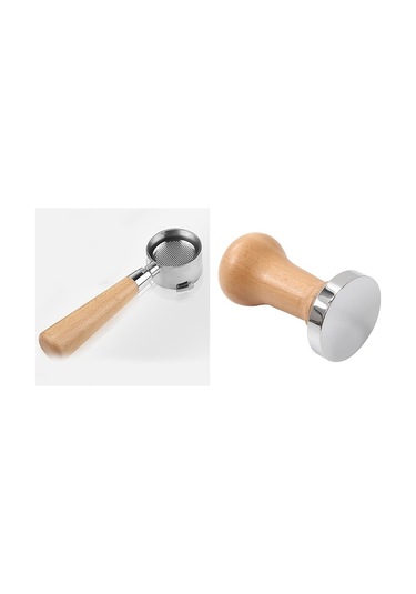 1 Adet Kahve Dipsiz Portafilter Sepeti Kahve Aksesuarları & 1 Adet Kahve Sabotajı Ahşap Saplı Öğütücü 51mm