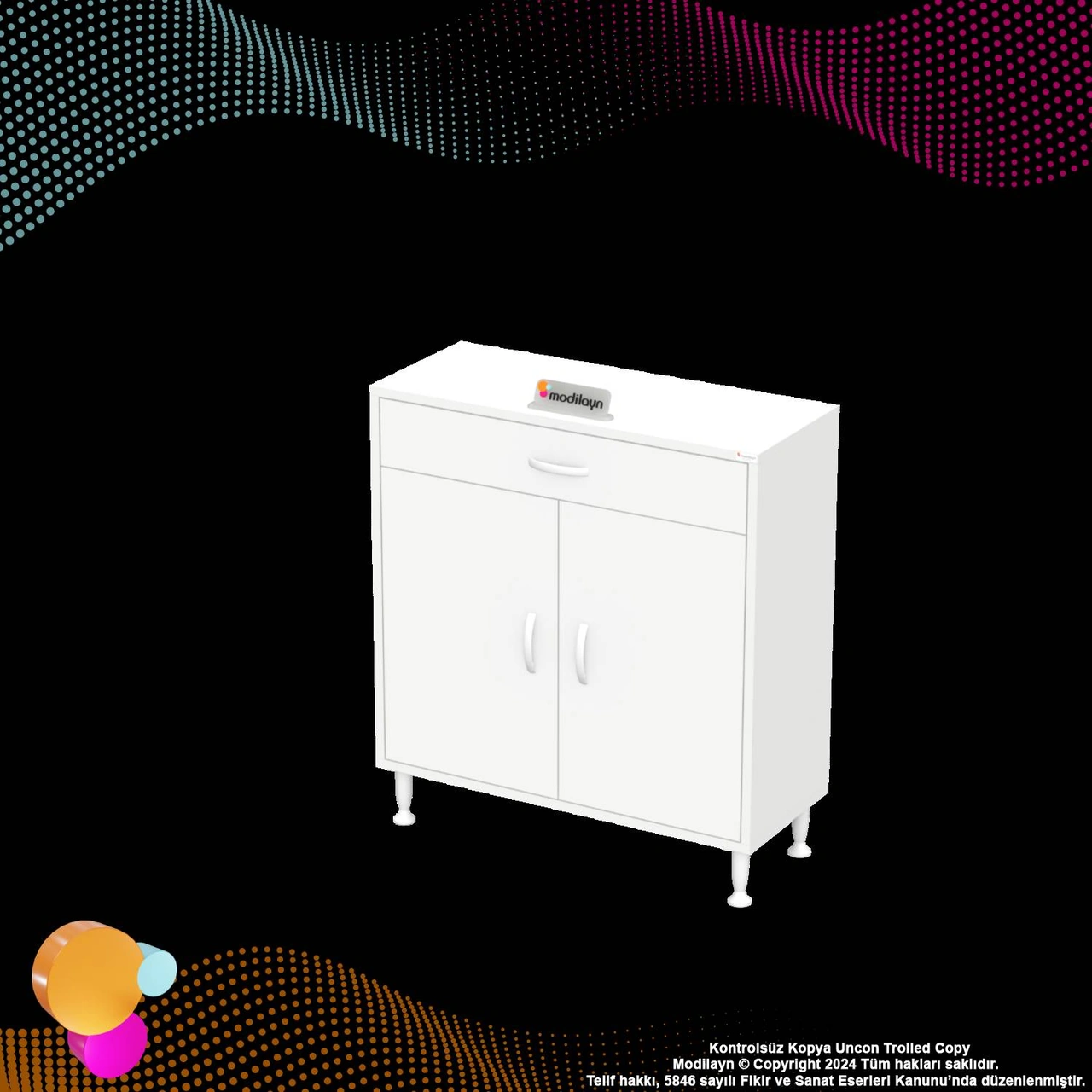 Mira Banyo Ve Mutfak Dolabı Çok Amaçlı Dolap Tek Çekmece 2 Kapak 3 Raf 4 Bölme 70x88x32,5 Cm Beyaz