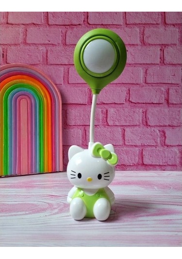 Sanrio Hello Kitty Tasarımlı Şarzlı Çocuk Odası Masa Lambası Yeşil