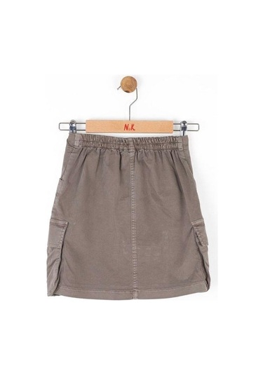 Kız Çocuk Pamuklu Bel Lastikli Kargo Cepli Antik Etek-14744 Haki