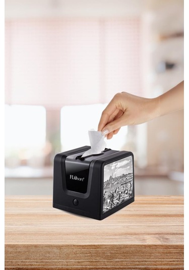 Soft Touch Kadife Desen Modern Peçetelik, Dekoratif Peçete Dispenseri Yumuşak Kaplama F268 Siyah