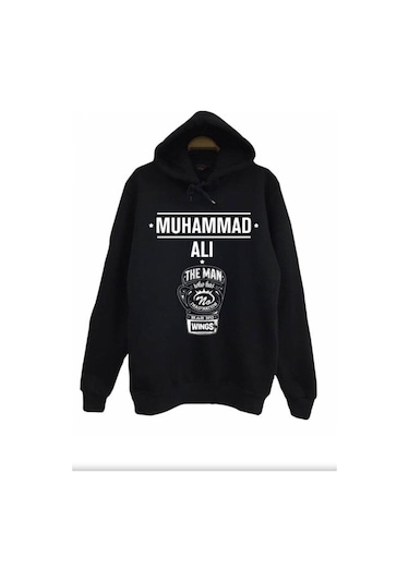 Erkek Muhammed Ali Baskılı Sweatshirt Hoodie Siyah