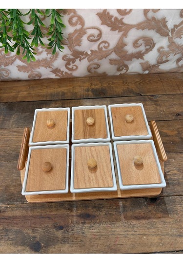 Ahşap Tepsili Kahvaltılık Kare 6 Lı