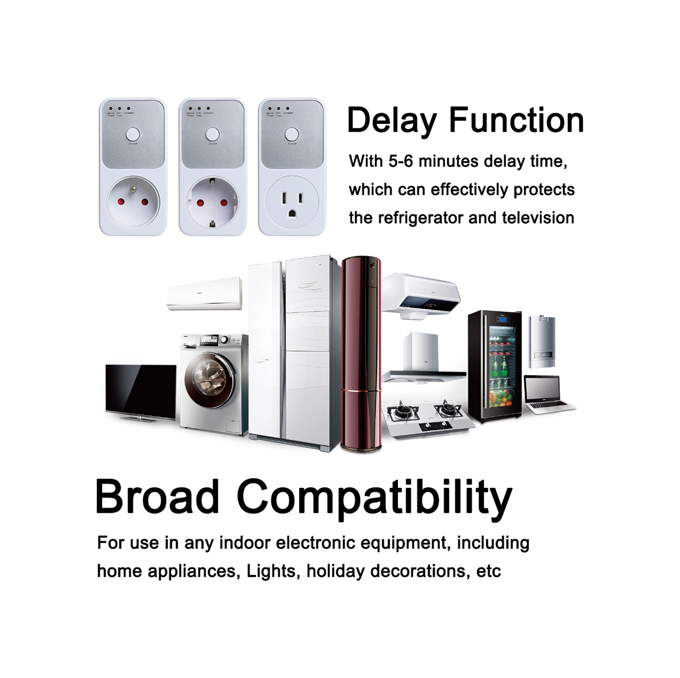 Yunboo Ev Aletleri İçin 170-260v Voltaj Koruyucu, 5-6 Dakika Gecikme Fonksiyonu, Yüksek Düşük Gerilim Koruması, Avrupa Standartı