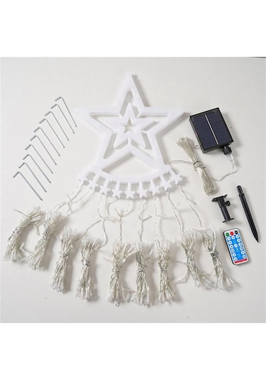 Rgb Tepe Yıldızlı Güneş Enerjili Yılbaşı Led Işığı, Kumanda Ve Animasyonlu Noel Ağaç Duvar Işığı Renkli