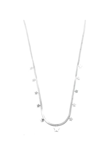 Yıldız Ezme Zincir Kolye - 45cm - Gümüş Gümüş