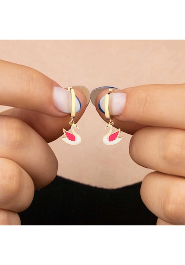 Gümüş Gold Kuğu Sallantılı Kadın Küpe 97968679