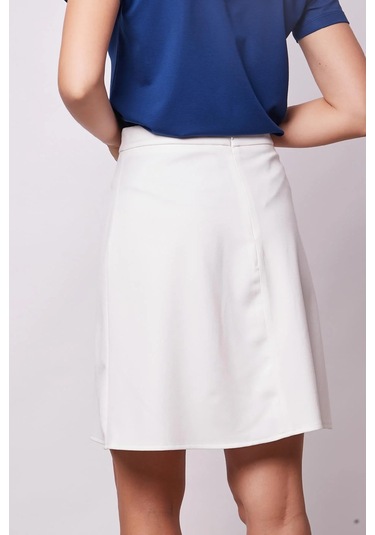 Kadın Yüksek Bel Hafif Likralı Kumaş Pilikaşeli Diz Boy Çan Etek-krem Krem