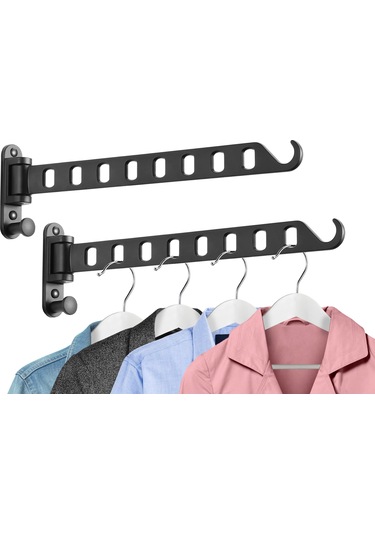 Geeksen Alüminyum Çekilebilir Duvarlı Çamaşır Asıcı 2 Adet - 8 Delikli, Evinizde Alan Tasarrufu Sağlar - Banyo, Balkon, Çamaşır Odası Uygun Siyah