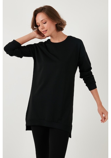 Lela Modest Pamuklu Bisiklet Yaka Oversize Fit Bayan Tunik 5864896 Siyah