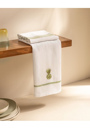 Grenade Nakışlı 2'li Pamuklu Kurulama Bezi - Beyaz/yeşil 8684427202180 Çok Renkli