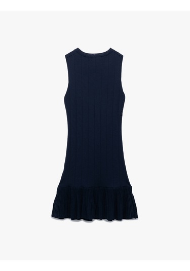 Koton Koton X Melis Ağazat - Etek Ucu Fırfırlı Midi Boy Kolsuz Bisiklet Yaka Triko Elbise Lacivert 5sak80009ht Lacivert