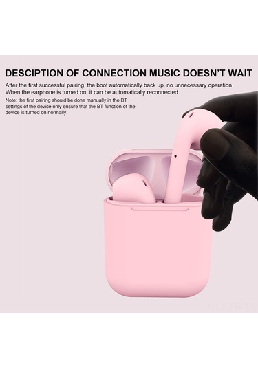 Folinda Inpods 12 Tws Bluetooth 5.0 Kulaklık, Ipx4 Su Geçirmez, Dokunmatik Kontrol, 300mah Şarj Kutusu, Stereo Ses, Pembe