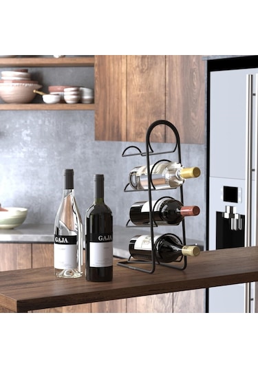 Teknotel Mg024 Siyah Metal 4'lü Şaraplık Şişelik ve Yağlık
