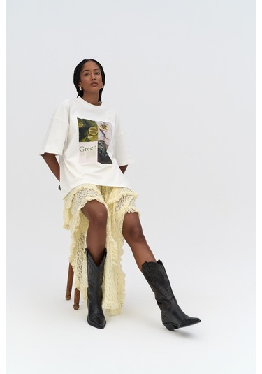 Mireya Asimetrik Sarı Dantel Etek sarı