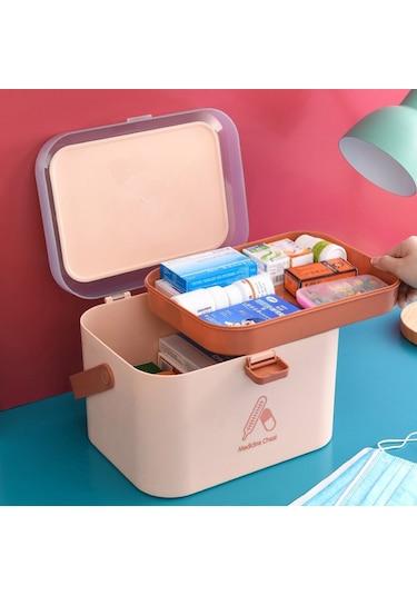 Sones Ev Tipi Plastik Küçük İlaç Kutusu Taşınabilir İlaç Saklama Kutusu, Boyut: 21,4 X 15,8 X 14,7 Cm Pembe