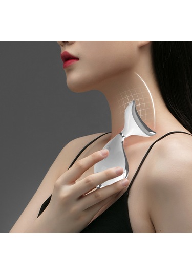 Hangfox Yenilenebilir Pil Liçli Boyun Ve Yüz Gerginleştirici Cihazı - Cilt Bakımı Aleti, İç Çizgileri Azaltır, Çift Alttan Dudak Azaltır Beyaz