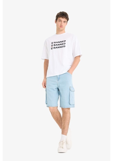 Defacto %100 Pamuk Kargo Fit Jean Bermuda Şort E1381ax25smnm39 Mavi