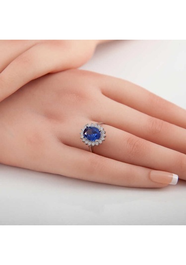 Casera's Gümüş Mavi Taşlı Oval Kadın Yüzük Csr2184799 Gümüş