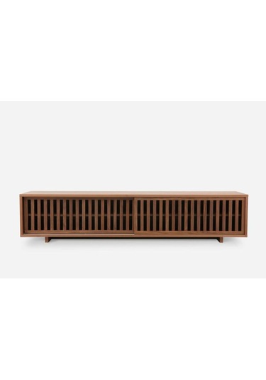 Linea Ahşap Modern Tv Ünitesi Sürgü Izgara Kapaklı Koyu Ceviz