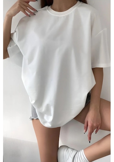 Unisex Oversize Düz Beyaz T-shirt BEYAZ