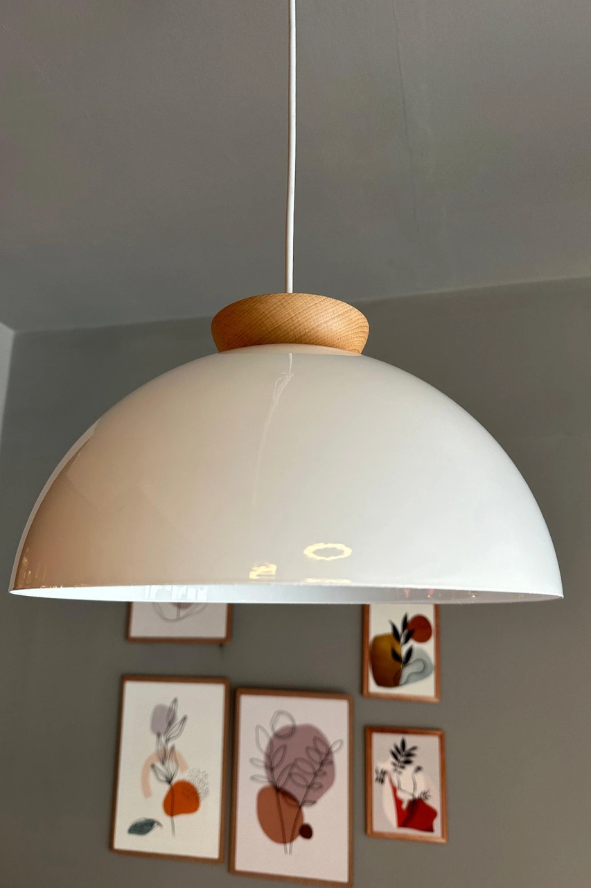 Yimpi Beyaz Avize Ahşap Tekli Sarkıt Salon Kuaför Cafe Dekoratif Aydınlatma Pastane Beyaz