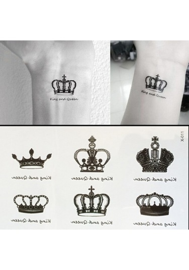 Geçici Dövme King Queen Crown Kral Tacı Taç Ufak Vücut Dövmesi Tattoo