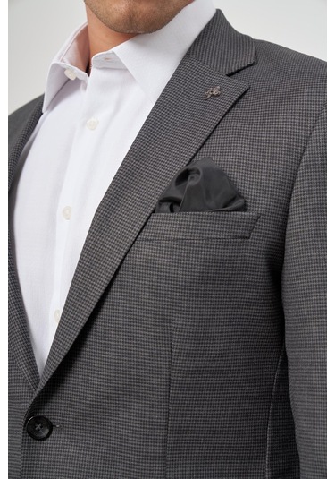 Koyu Antrasit Kazayağı Desen Bez Ayağı Mono Yaka Tam Astar Çift Yırtmaç 2 Düğme 6 Drop Slim Fit Classic Ceket 1002245106 Koyu Antrasit