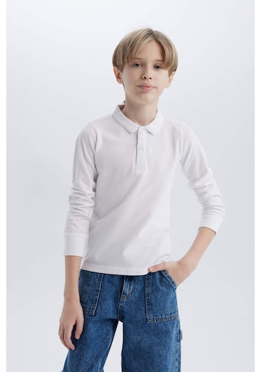 DeFacto Erkek Çocuk Polo Yaka Pike Basic Düz Uzun Kollu Tişört L0288A625SPWT34