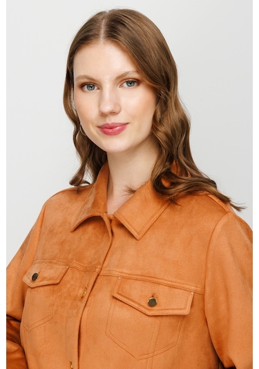 Ekol Büyük Beden Camel Kadın Trençkot 23207705 001