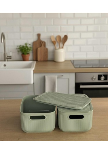 Okyanus Home Linea Smart Box Yeşil 2,4 Lt 2 Adet Kapaklı Çok Amaçlı Saklama Kutusu Yeşil