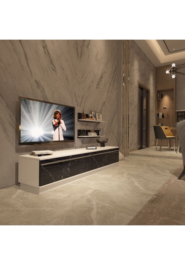 Decoraktiv Eko 4b Mdf Std Tv Ünitesi Tv Sehpası Beyaz - Siyah Mermer