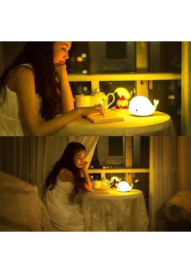 Sevimli Balina Gece Lambası Dokunmatik Sensörlü Renkli Çocuklar Için Usb Şarjlı İthal Ürün Çok Renkli