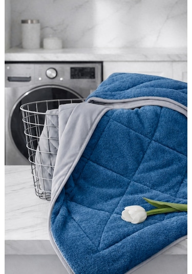 Özel Çantali Çift Kişilik Lüx Gri Wellsoft Yorgan Çift Taraflı 195 X 215 Lacivert