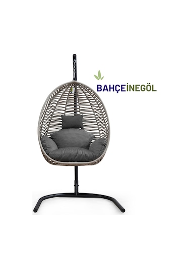 Bahçe Inegöl 150 Kg Kapasiteli Antrasit Gri Makrome Tek Kişilik Salıncak