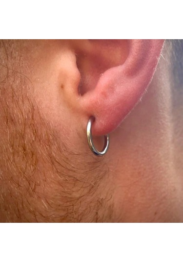 14 Mm Cerrahi Çelik Halka Küpe Gümüş Renkli Gri