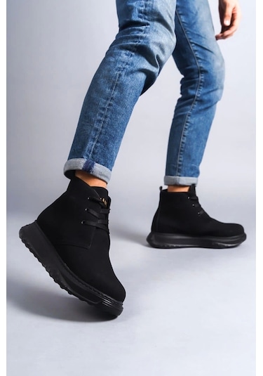 Slw204 Franca Bağcıklı Süet Erkek Spor Bot St Siyah Siyah