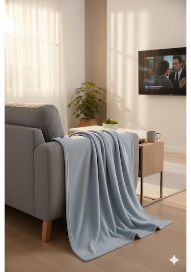 Peluş Tek Kişilik Battaniye Welsoft Battaniye Tv Battaniyesi Polar Battaniye Süper Yumuşak Buz Mavisi