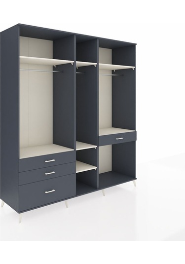 Kronos Dolap 7 Raflı 4 Çekmeceli 3 Askılı 220x59x243 Antrasit-aytaşı/antrasit Aytası/antrasıt