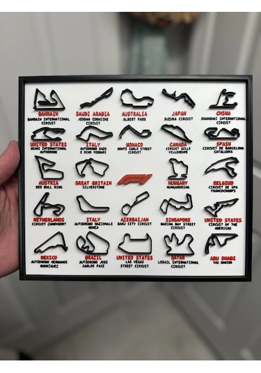 F1 Pistleri 3d Çerçeve - Formula 1 Yarış Pisti Dekoratif Tablo
