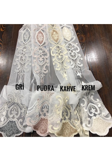 Tül Perde 32122 Nolu Desen Kadife Işleme Tül Perde Çok Renkli