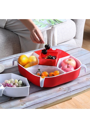 Xiyyadms Kırmızı 360 Derece Döner 5 Bölmeli Plastik Yemek Sepeti - Sulama Delikli, Yemek Saklama Ve Servis İçin, Geniş Kapasite, Ev Ve Partiler İçin Kırmızı