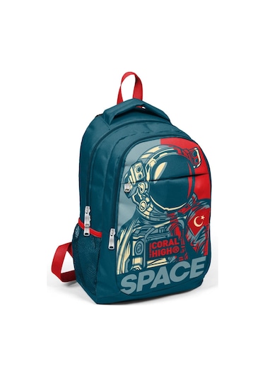 Coral High Kids Çivit Kırmızı Astronot Desenli 3 Lü Okul Çanta Seti Set0114389