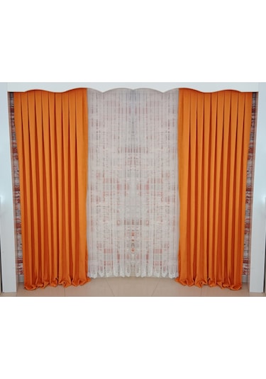 Turuncu Renk Fon Kadife Perde Çift Kanat 1/3 Sık Pileli Dikim V-15 Turuncu